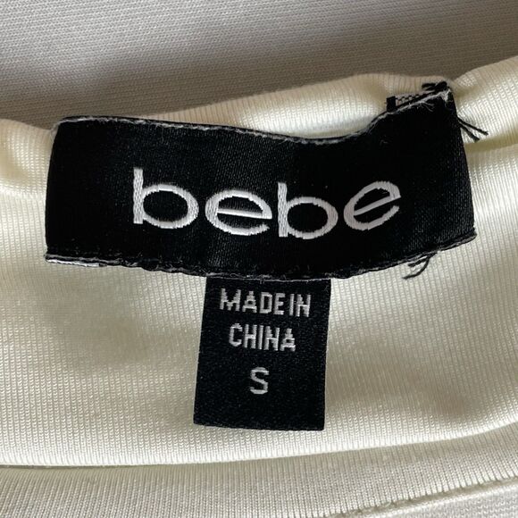 Bebe Bodycon Mini Dress Women’s Small Black White Stretch Side Zip 3/4 Sleeve - Picture 8 of 16